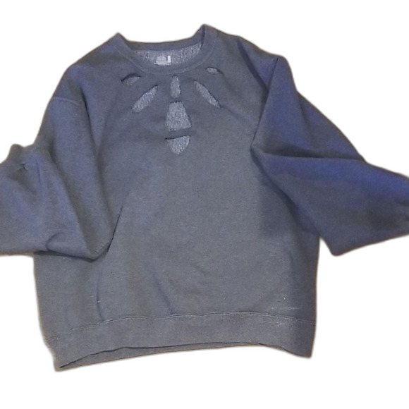 Fruit of the Loom Tops - Vintage Fruit of the Loom Gray Sweatshirt Women's Large Distressed Cutout Design